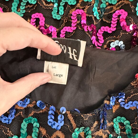 Vintage 80's Rainbow Sequins Sheer Disco Retro Shirt - Picture 11 of 12